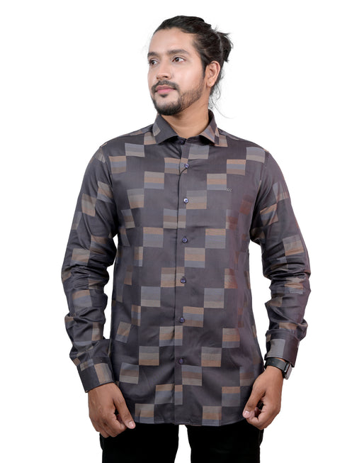 Men Dark Grey Printed Full Shirt