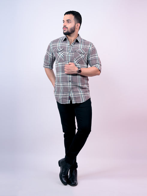 Pontiac Grey Checkered Cotton Shirt
