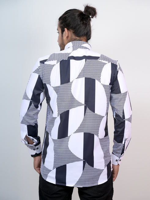 Men White Dots & Stripes Printed Formal Shirt