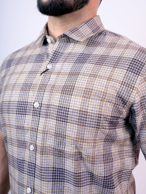 Brown Stried Casual Half Shirt