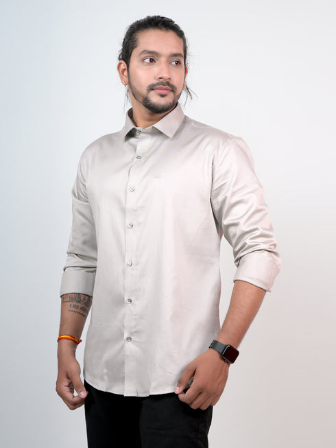 Men Light Grey Formal Full Shirt