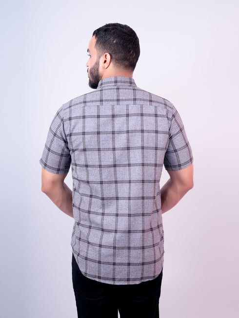 Grey Checkered Half Shirt