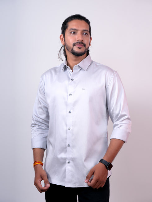 Grey Spread Collar Formal Shirt