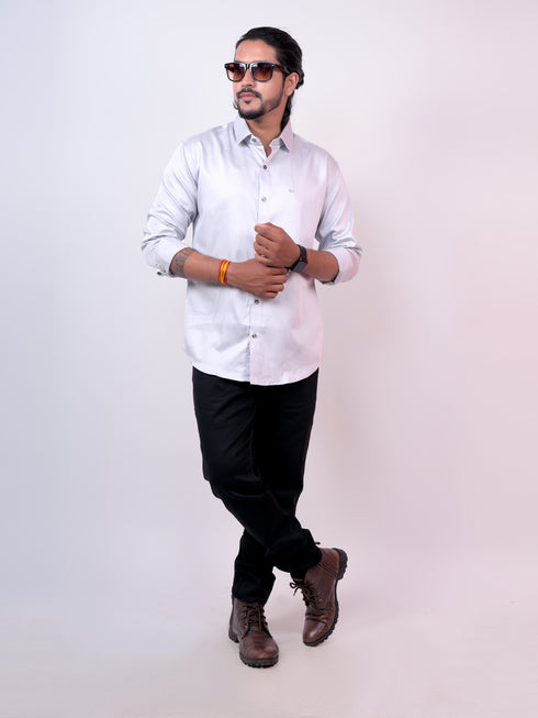 Grey Spread Collar Formal Shirt