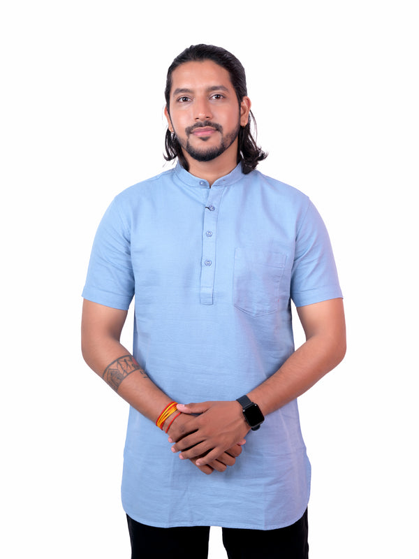 Men Blue Woven Design Kurta