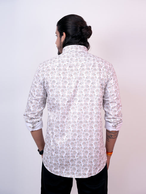 Men White Floral Printed Full Shirt