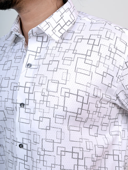 Men White Geometric Pinted Formal Shirt