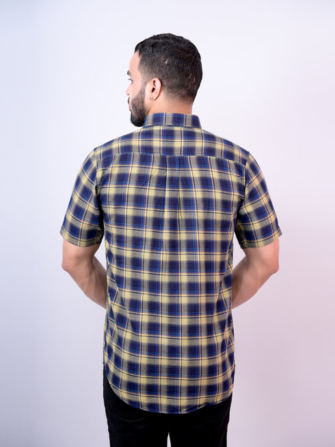 Pontiac Navy Checkered Cotton Shirt