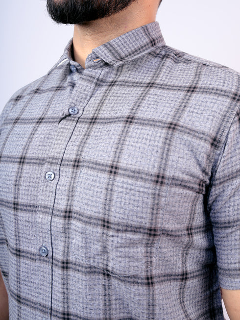 Grey Checkered Half Shirt