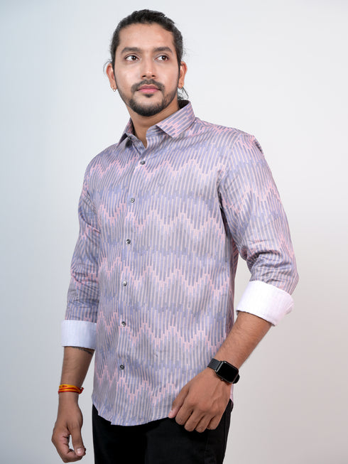 Men Peach Striped Full Shirt