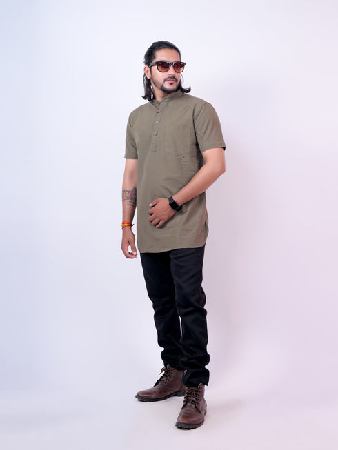 Men Olive Pure Cotton Kurta