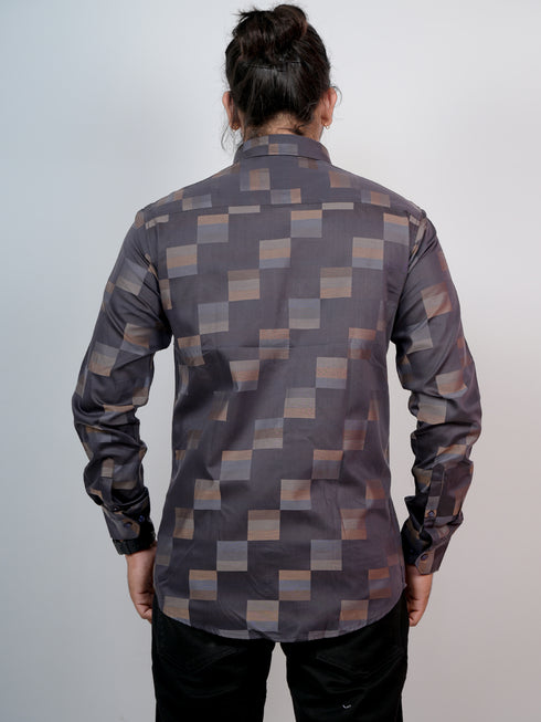 Men Dark Grey Printed Full Shirt