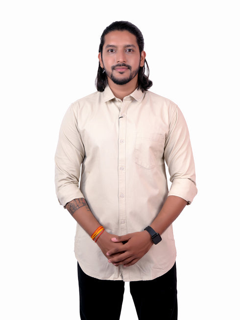 Beige Solid Full Shirt