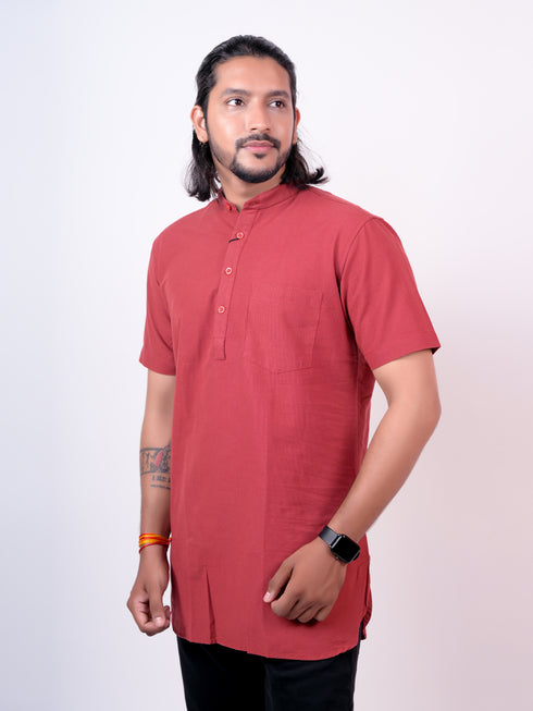 Men Straight Solid Red Kurta