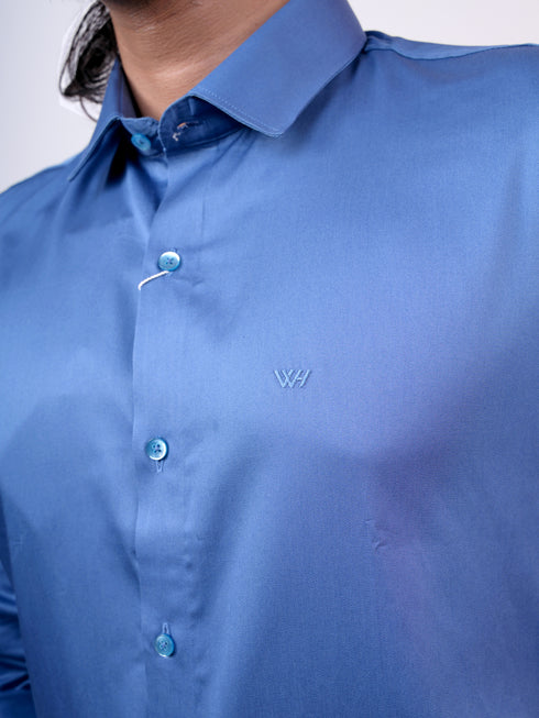 Men Solid Blue Polyester Shirt