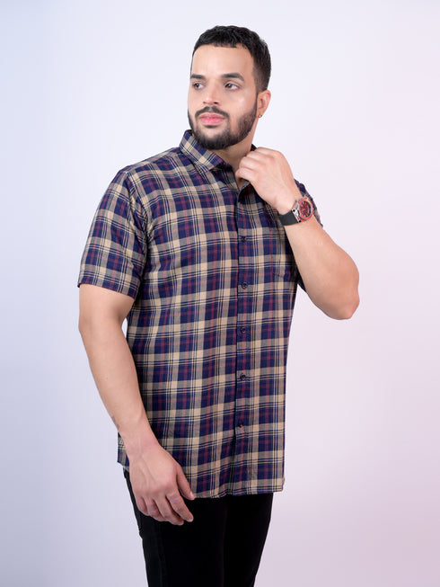 Navy Checkered Casual Cotton Shirt