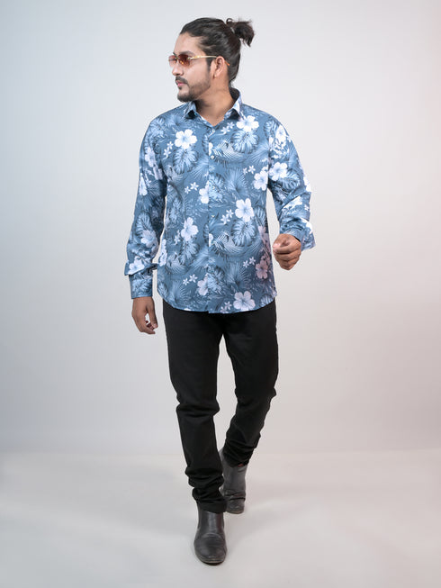 Men Blue Floral Printed Sustainable Full Shirt