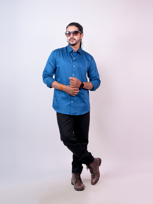 Men Teal Blue Sustainabe formal Shirt
