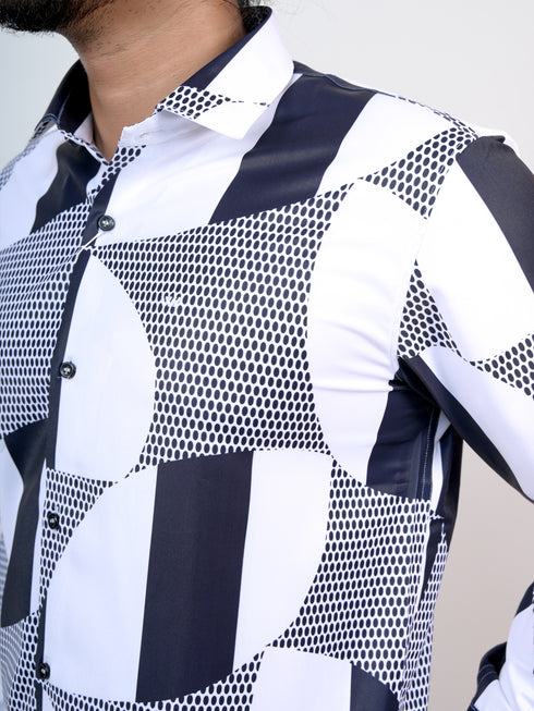 Men White Dots & Stripes Printed Formal Shirt