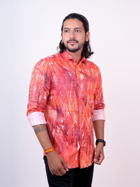 Orange Printed Formal Shirt