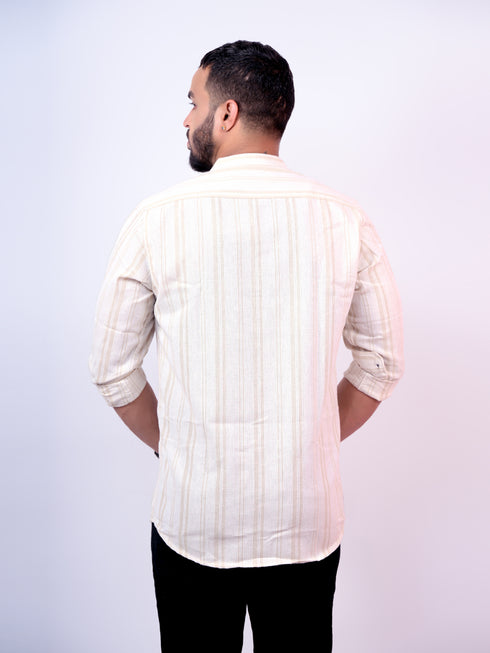 Pontiac Beige Striped Casual Shirt