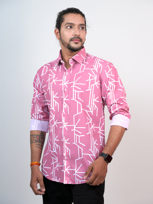 Men Pink Printed Full Shirt