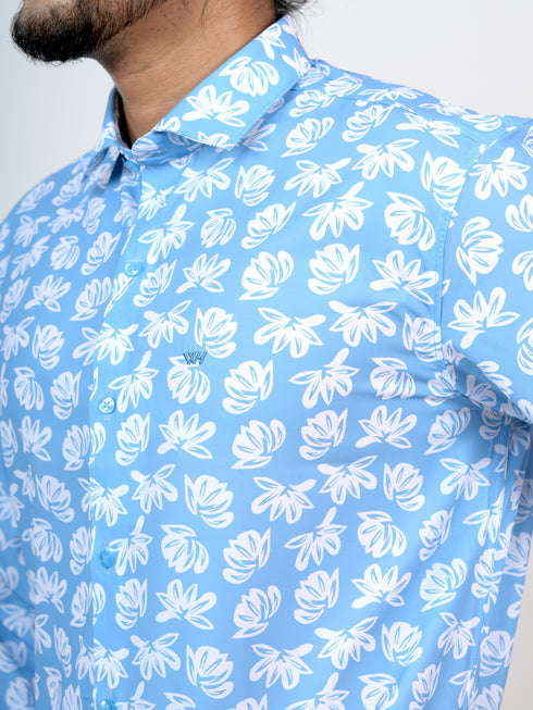 Men Sky Blue Floral Printed Full Shirt
