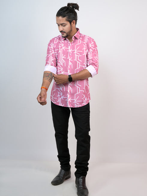 Men Pink Printed Full Shirt