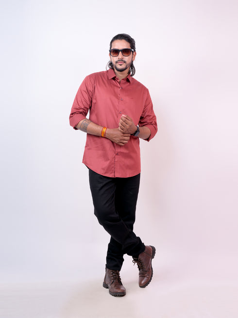 Men Red Polyester Formal Shirt
