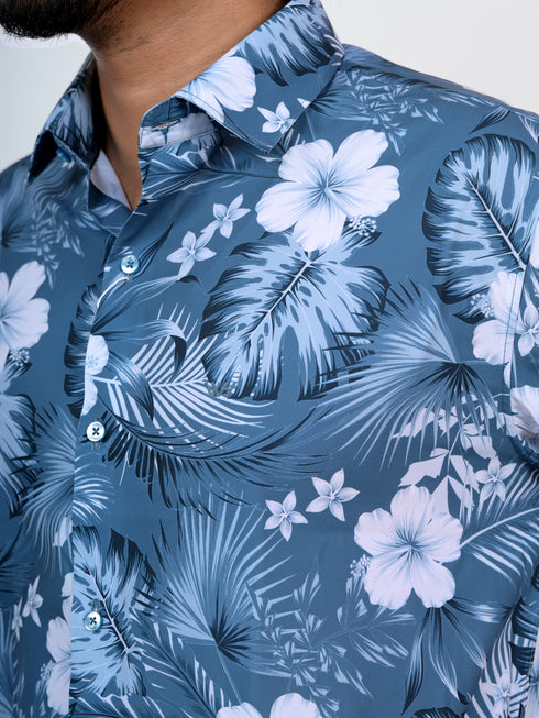 Men Blue Floral Printed Sustainable Full Shirt