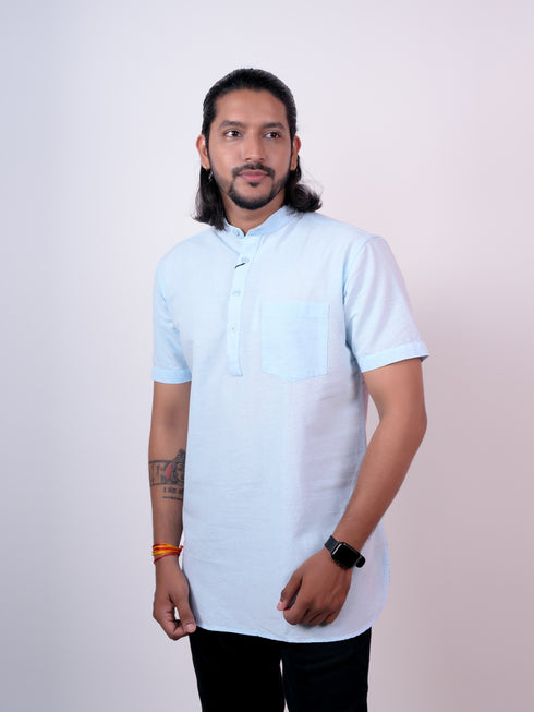 Men Solid Straight Sky Kurta