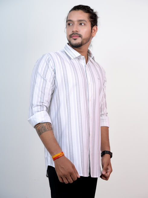 Men White Stripped Sustainable Full Shirt