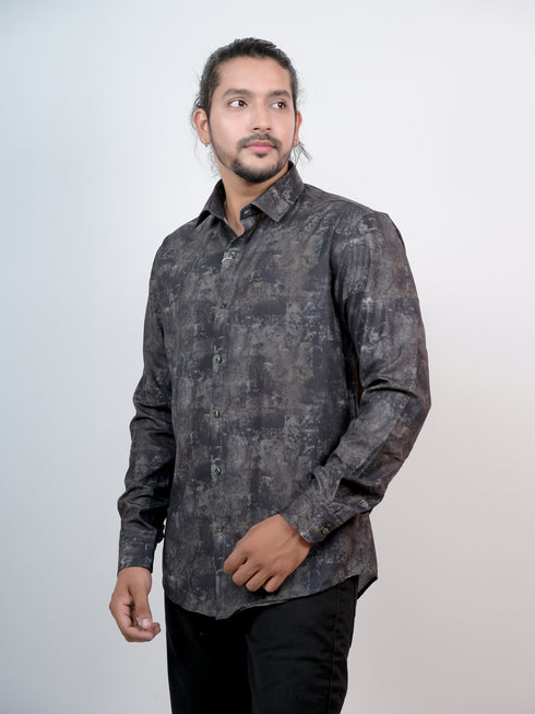 Men Black Color Splash Full Shirt