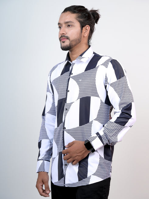 Men White Dots & Stripes Printed Formal Shirt