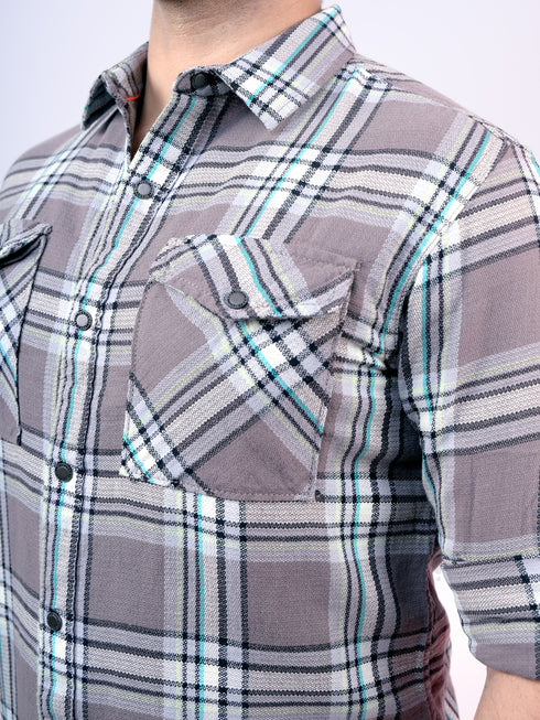Pontiac Grey Checkered Cotton Shirt