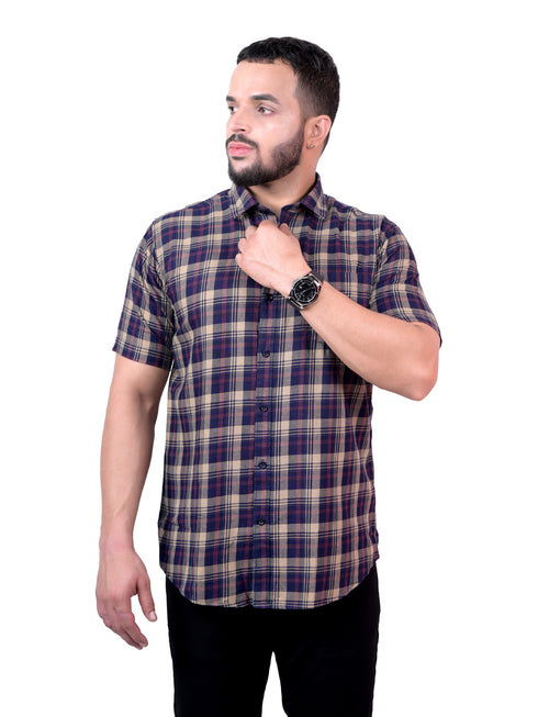 Navy Checkered Casual Cotton Shirt