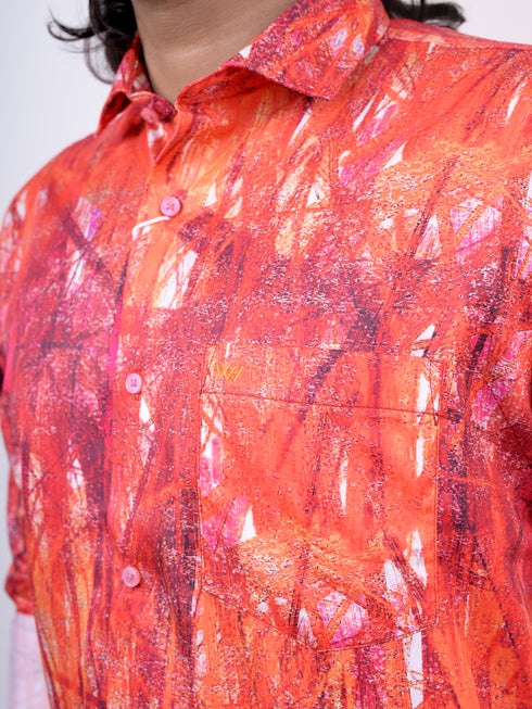 Orange Printed Formal Shirt