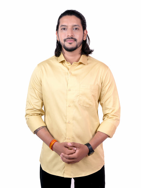 Golden Solid Formal Full Shirt