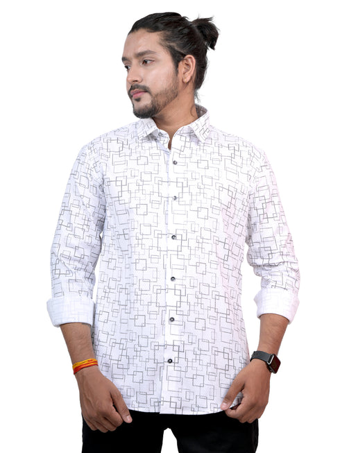 Men White Geometric Pinted Formal Shirt