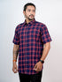 Men Navy Checked Casual Half Shirt