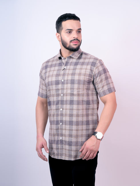 Brown Stried Casual Half Shirt