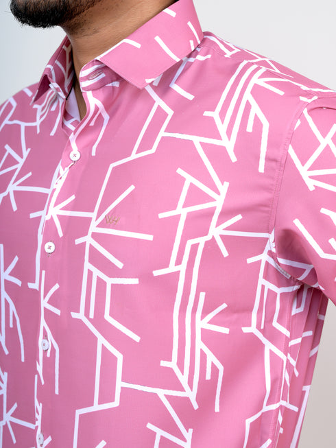 Men Pink Printed Full Shirt