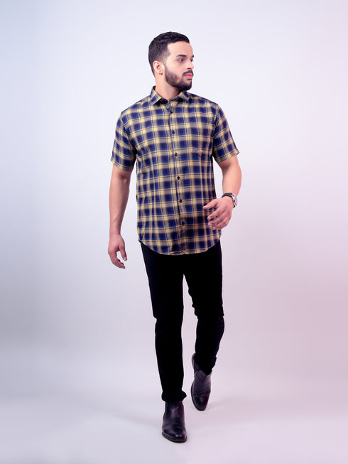 Pontiac Navy Checkered Cotton Shirt