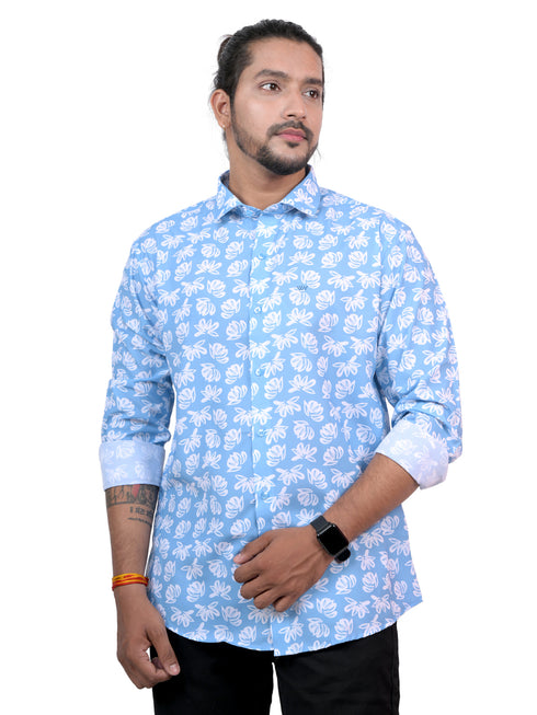 Men Sky Blue Floral Printed Full Shirt