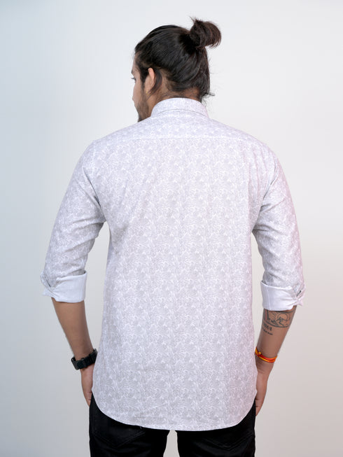 Men White Floral Printed Formal Shirt