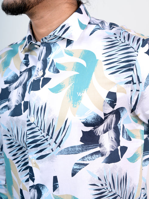 Men White Floral Printed Full Shirt