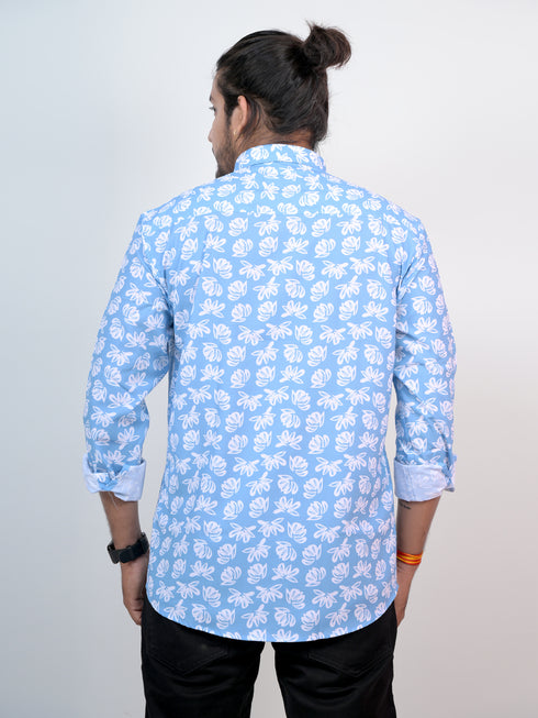Men Sky Blue Floral Printed Full Shirt
