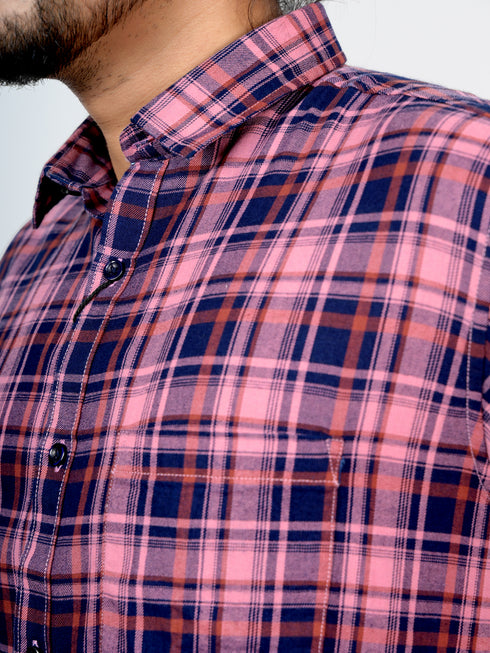 Men Pink Checked Casual Half Shirt