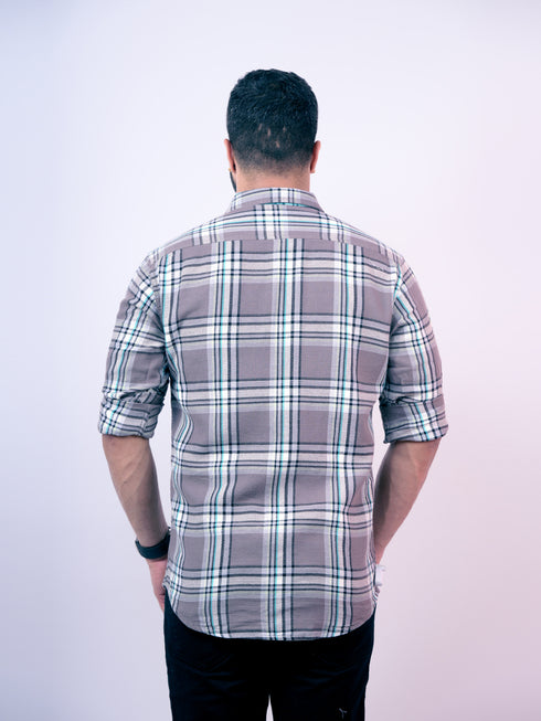 Pontiac Grey Checkered Cotton Shirt