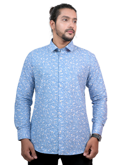 Men Blue Floral Printed Full Shirt